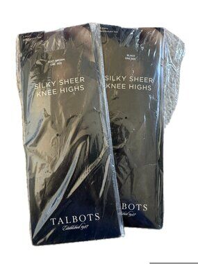 Talbots Silky Sheer Knee High Socks 2 Packs, Soft Brown and Black, NWT